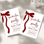 Simple Deep Red Bow graduation party invitation Kaart