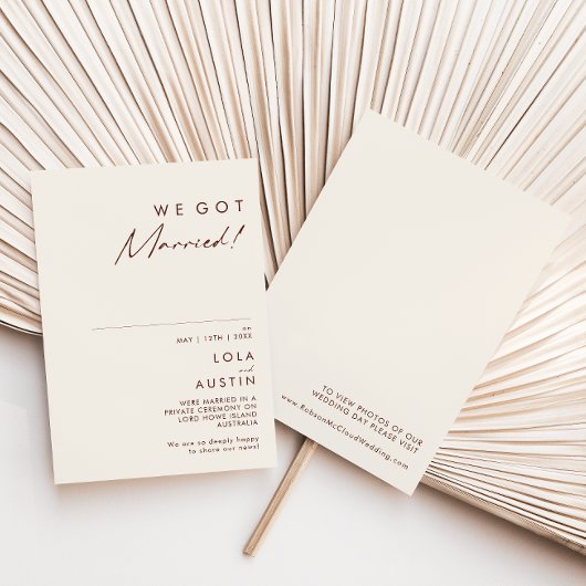 Simple Désert Faire-part naturel blanc Elopement