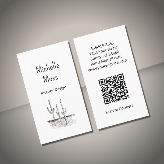 Simple Desert Southwest Cactus QR-code Visitekaartje