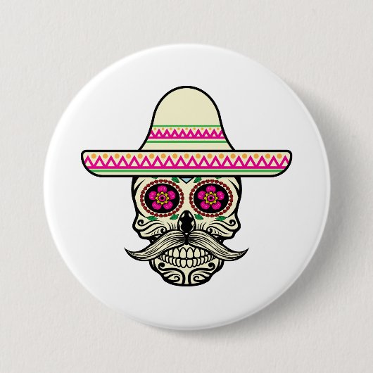 Simple Dia de Muertos Crâne avec Casquette | Badge (Devant)