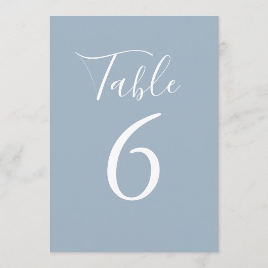 Simple Dusty Blue Chic Numéro de table de script (Devant)