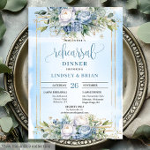 Simple Dusty Blue Floral Gold Frame Invitation