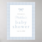 Simple Dusty Blue Gingham Boys Baby shower Welkom Poster (Voorkant)