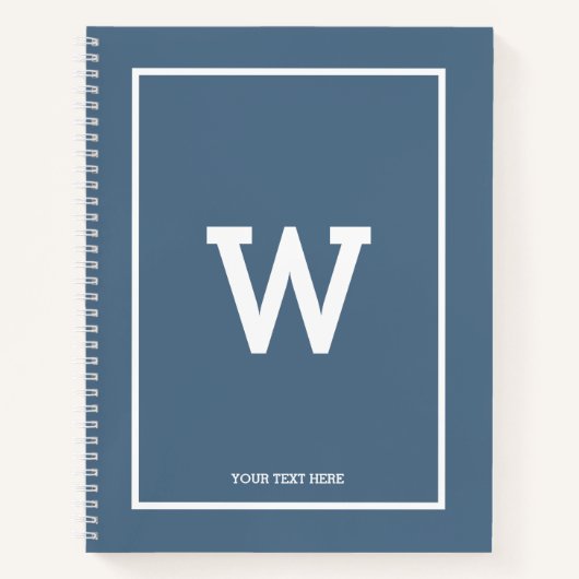 Simple Dusty Blue Initiaal Monogram Sketchbook Notitieboek (Voorkant)