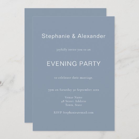 Simple Dusty Blue Mariage Invitation de soirée (Devant / Derrière)