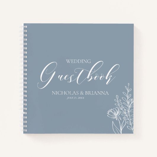Simple Dusty Blue Minimal Floral Mariage Livre d'o (Devant)