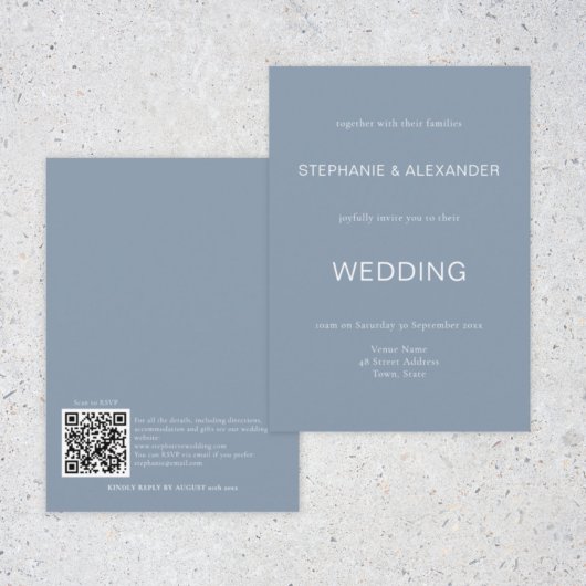 Simple Dusty Blue QR Code Faire-part de mariage