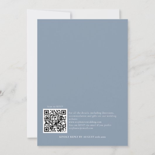 Simple Dusty Blue QR Code Faire-part de mariage (Dos)