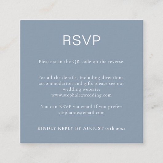 Simple Dusty Blue QR Code RSVP Informatiekaartje (Voorkant)