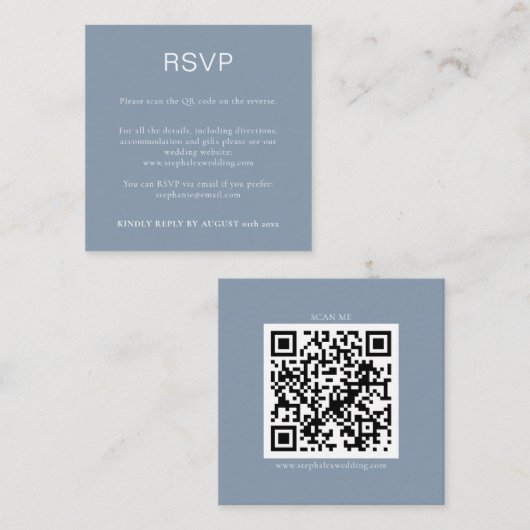 Simple Dusty Blue QR Code RSVP Informatiekaartje (Voorkant / Achterkant)