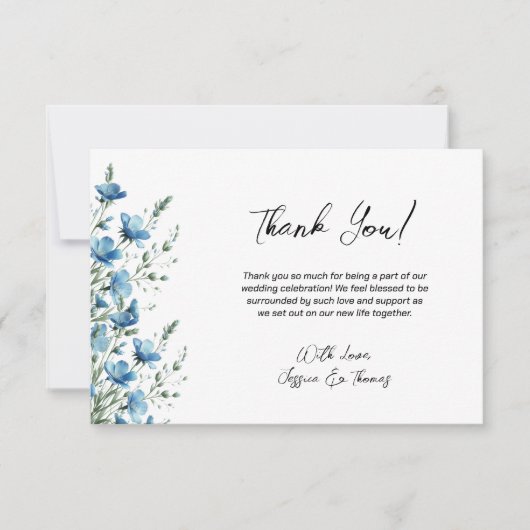 Simple Dusty Blue & Sage Boho Wildflowers Wedding Bedankkaart (Voorkant)