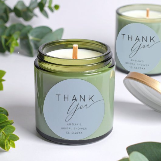 Simple Dusty Blue Thank You Bridal Shower Ronde Sticker