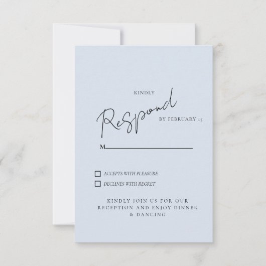Simple Dusty Blue Wedding RSVP Diner & Danser (Devant)