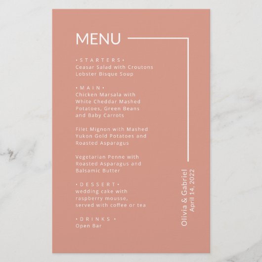 Simple Dusty Pink Typographie menu mariage minimal (Devant)