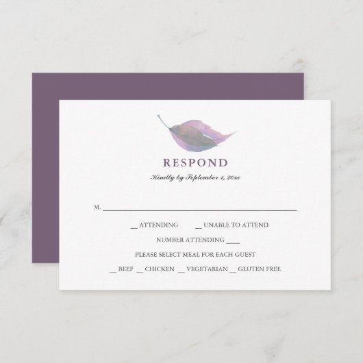 Simple Dusty Purple Repas Choix RSVP (Devant / Derrière)
