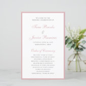 Simple Dusty Roos Elegant Formal Wedding Programme (Staand voorkant)