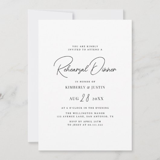 simple écriture noire répétition dîner invitation (Devant)