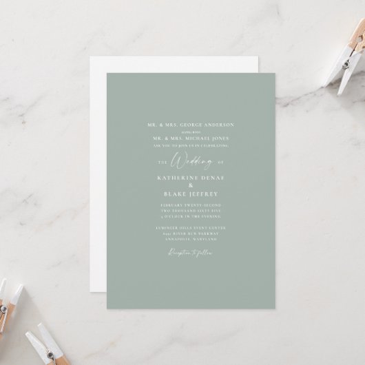 Simple Élégance de Sauge Faire-part de Mariage des (Devant/Arrière en situation)