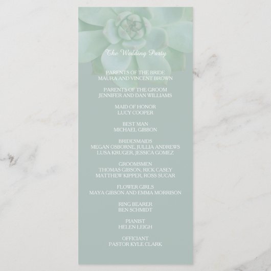 Simple Elegance Succulent Wedding Program Programma (Achterkant)