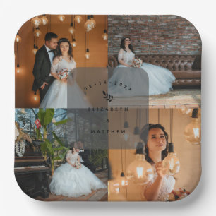 Simple Elegant 4 Photo Collage Wedding Party Papieren Bordje