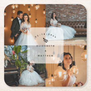 Simple Elegant 4 Photo Collage Wedding Party Vierkante Kartonnen Onderzetter