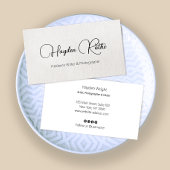 Simple Elegant Beige Linen Signature Script Visitekaartje