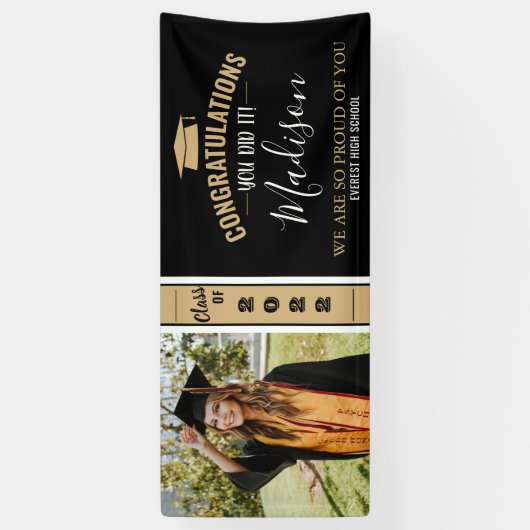 Simple Elegant Black 1 Photo Afstuderen Spandoek (Verticaal)