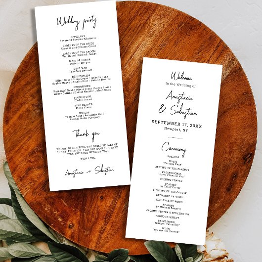 Simple Elegant Black and White Script Wedding Programma