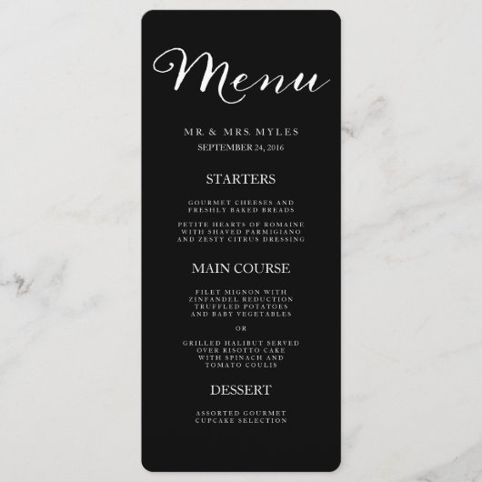 Simple Elegant Black and White Wedding Menu (Voorkant)