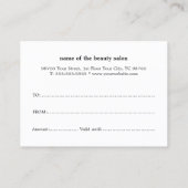 Simple Elegant Black Faux Silver Certificat cadeau (Dos)