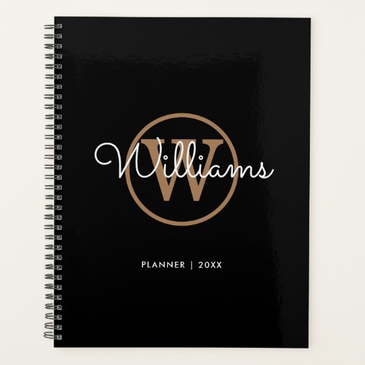 Simple Elegant Black Gold Monogram Name 2023 Planner (Voorkant)