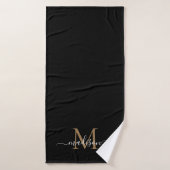 Simple Elegant Black Gold Monogram Script Name Badhanddoek (Badhanddoek)
