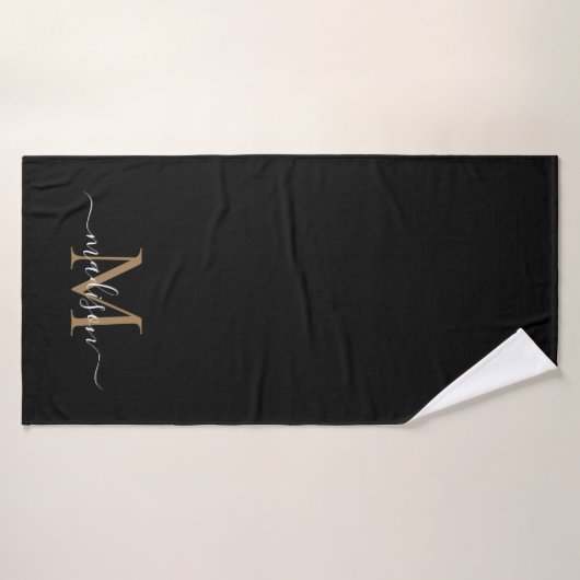 Simple Elegant Black Gold Monogram Script Name Badhanddoek (Badhanddoek)