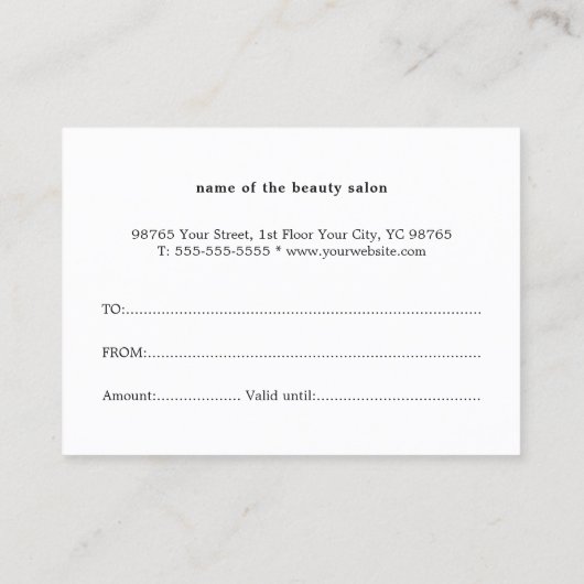 Simple Elegant Black White Beauty Certificat cadea (Dos)