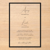 Simple Elegant Black & White Border Script Wedding Acryl Uitnodigingen (Voorkant)
