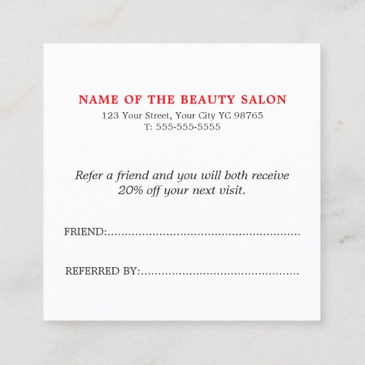 Simple Elégant blanc rouge carte de référence beau (Dos)