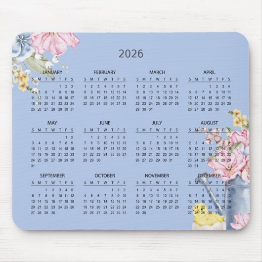 Simple Elegant Botanical 2026 Calendar | Mousepad Muismat (Voorkant)