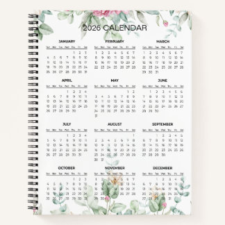 Simple Elegant Botanical 2026 Calendar |  Notebook Notitieboek