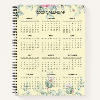 Simple Elegant Botanical 2026 Calendar |  Notebook Notitieboek