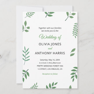 Simple Elegant Botanical Greenery Leaves Wedding  Kaart