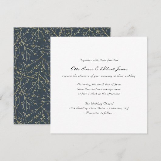 Simple Elegant Botanical Square Wedding Invitation (Devant / Derrière)