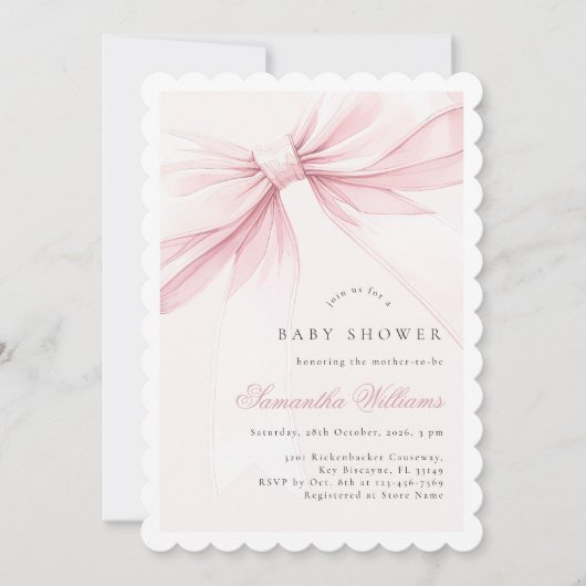 Simple Elegant Bow Baby Shower Invitation (Devant)