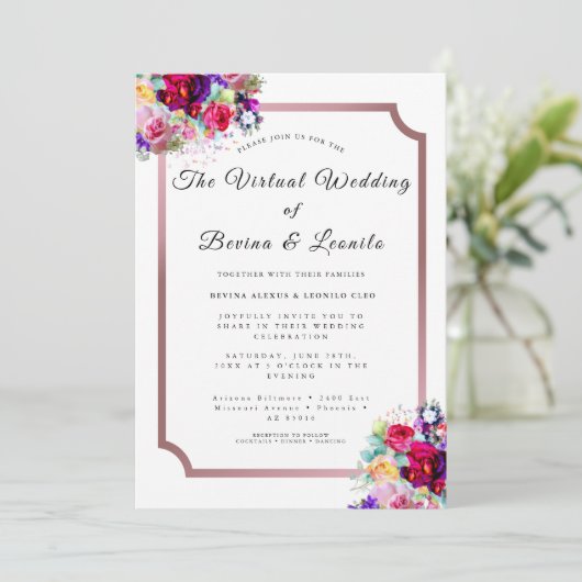 Simple Elegant Burgundy Floral | Moderne bruiloft Kaart (Staand voorkant)