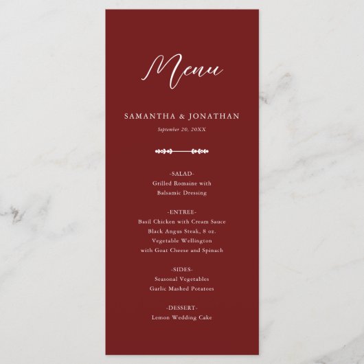 Simple Elegant Burgundy Wedding Réception Menu (Devant)