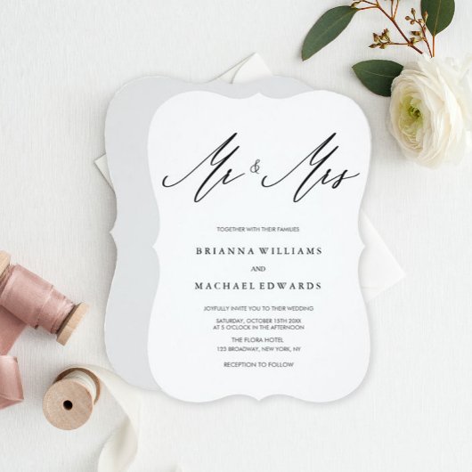 Simple Elegant Calligraphy Mr en Mrs Wedding Kaart
