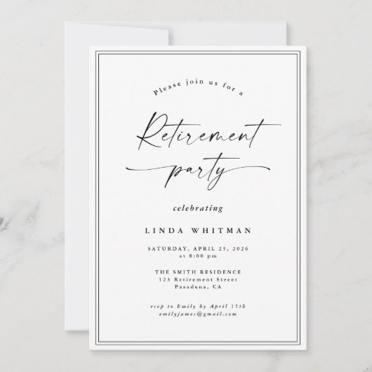 Simple Elegant Calligraphy Script Retirement Party Kaart (Voorkant)