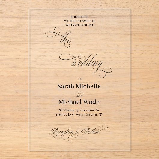 Simple Elegant Calligraphy Script Wedding Acryl Uitnodigingen (Voorkant)