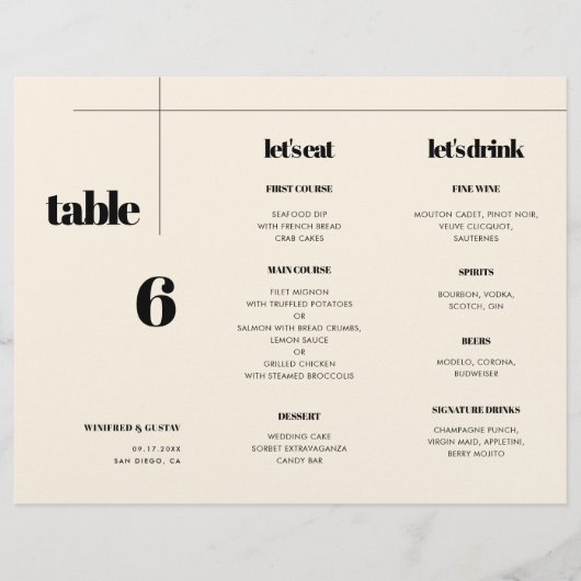 Simple élégant & chic Menu & Table numéro triple (Devant)