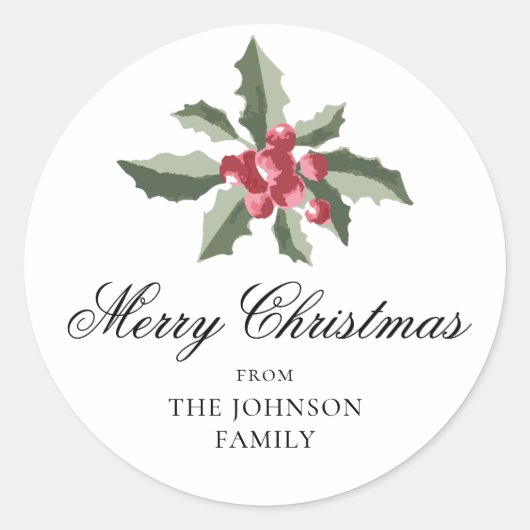 Simple Elegant Christmas Botanical Round Sticker (Devant)