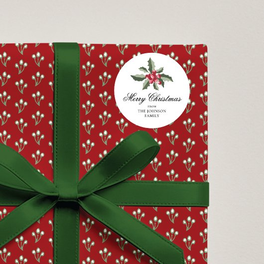Simple Elegant Christmas Botanical Round Sticker